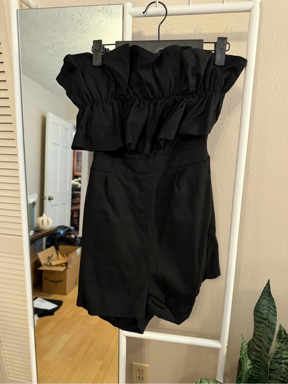 ISSI Black Strapless Ruffle Romper